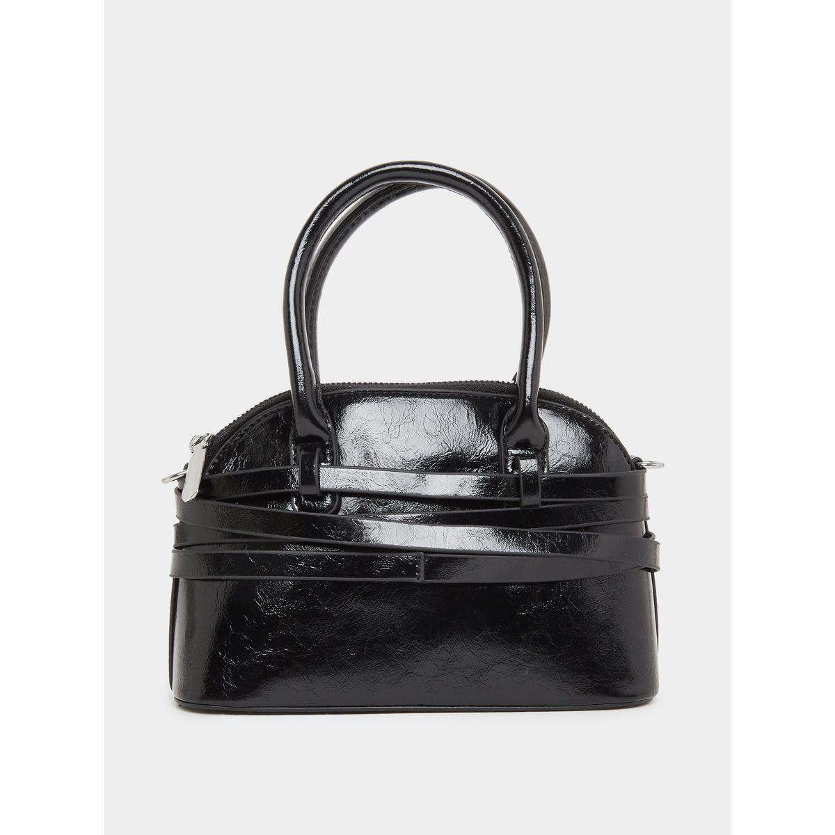 Styli Women Black Belted Handbag with Buckle Detail-women-bagsandwallets-handbags-image-2