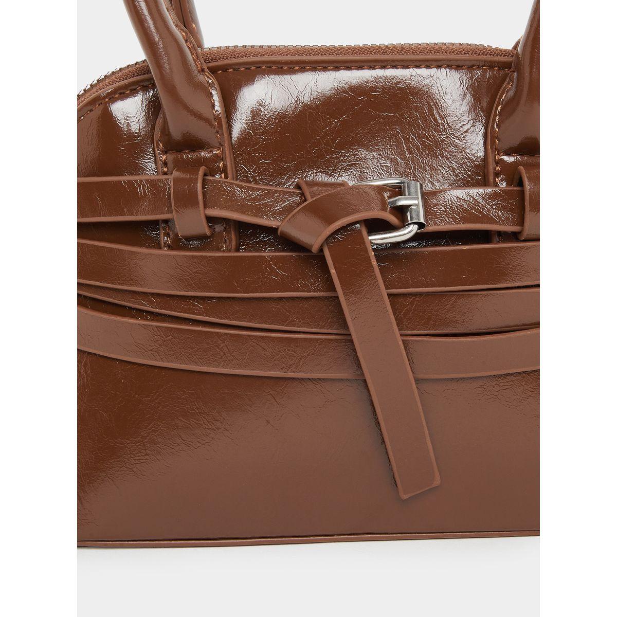 Styli Women Brown Belted Handbag with Buckle Detail-women-bagsandwallets-handbags-image-3