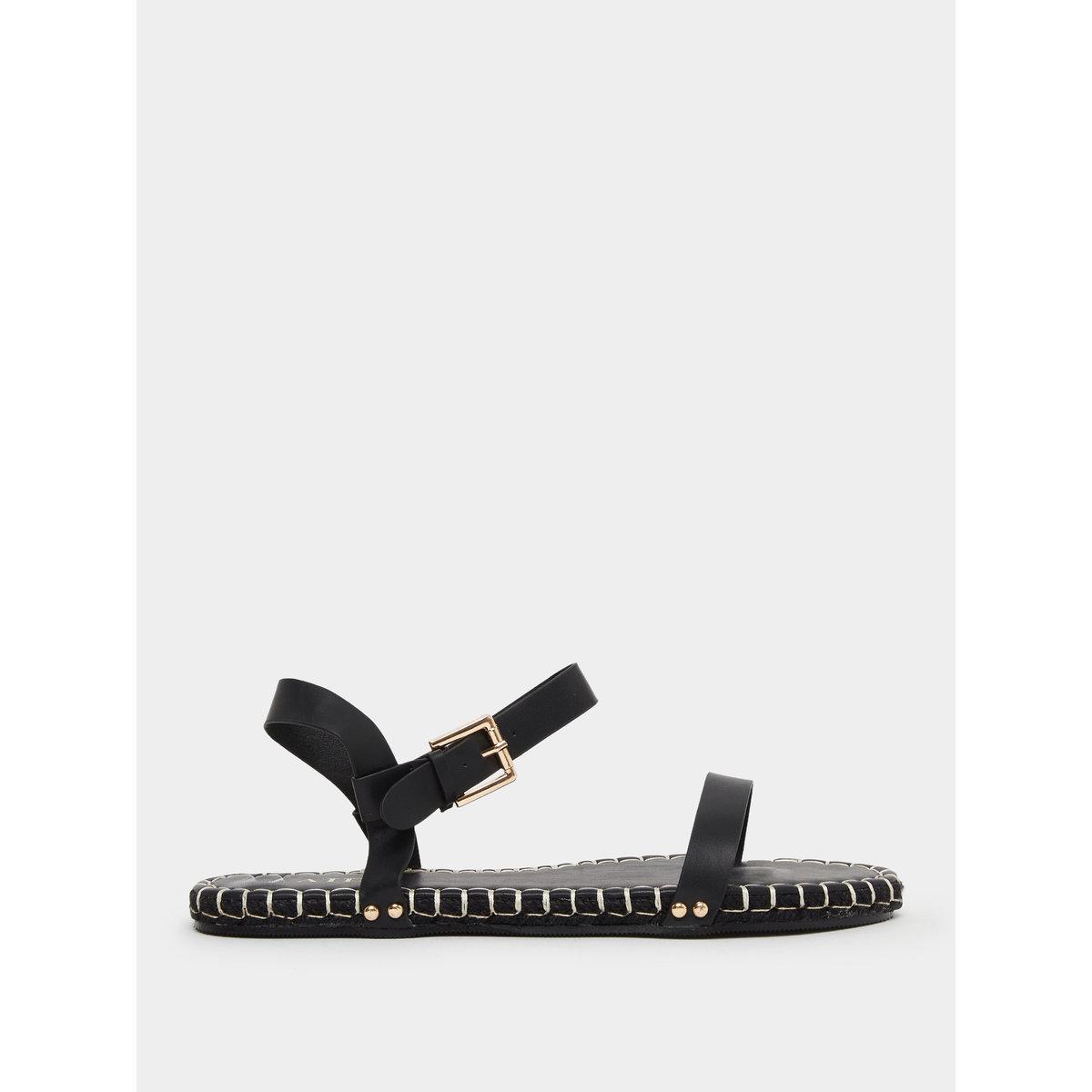 Raid Bambie Black Ankle Strap Flat Espadrilles-women-shoes-sandals-flats-image-1