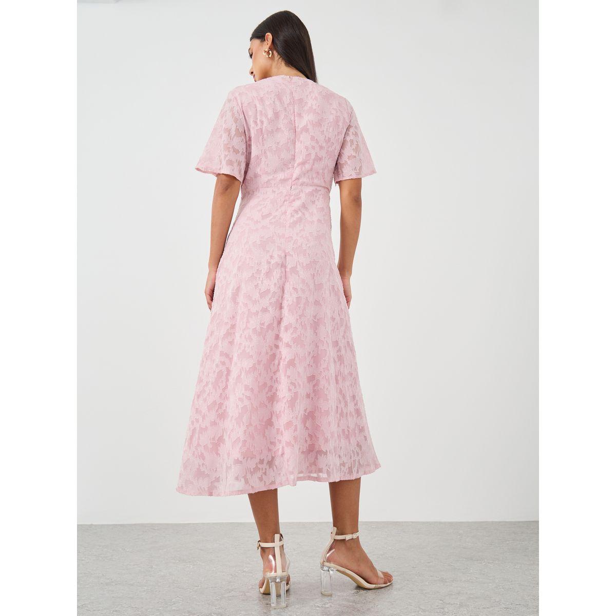 فستان ميدي بتفاصيل بارزة الملمس وأكمام قصيرة-women-clothing-dresses-image-5