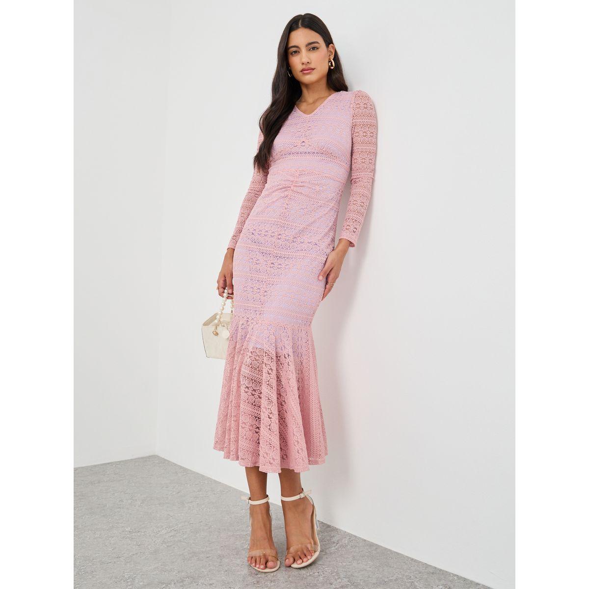 فستان ميدي بحافة حورية البحر وتفاصيل مُطرزة-women-clothing-dresses-image-2