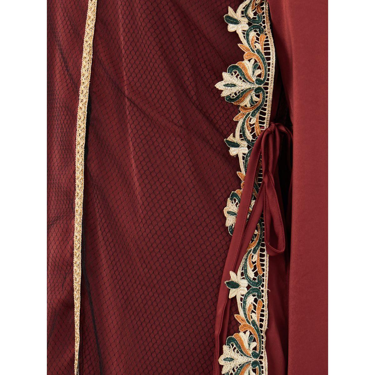 Styli Lace Trim Long Sleeve A-Line Jalabiya-women-arabicclothing-jalabiyas-image-4