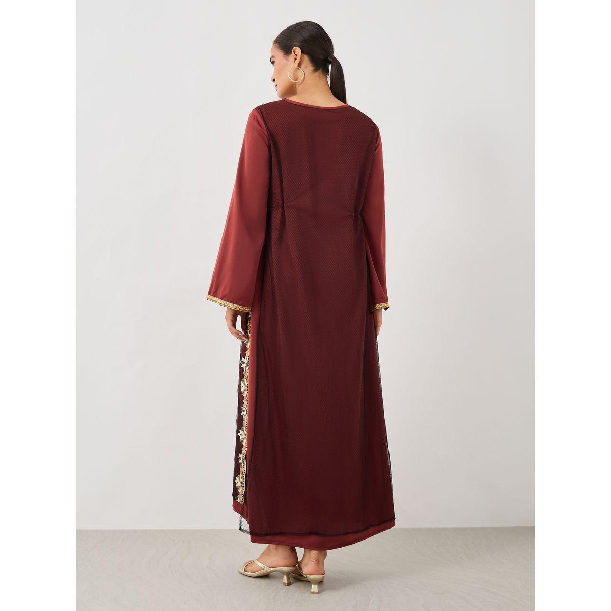 Styli Lace Trim Long Sleeve A-Line Jalabiya-women-arabicclothing-jalabiyas-image-5