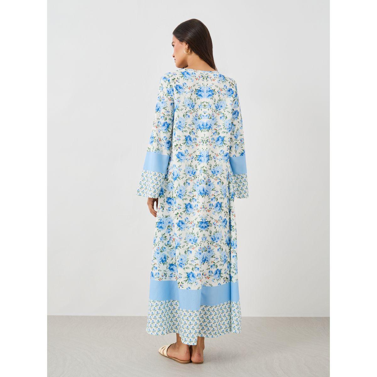 Styli All-Over Print Notch Neck Long Sleeve Jalabiya-women-arabicclothing-jalabiyas-image-5