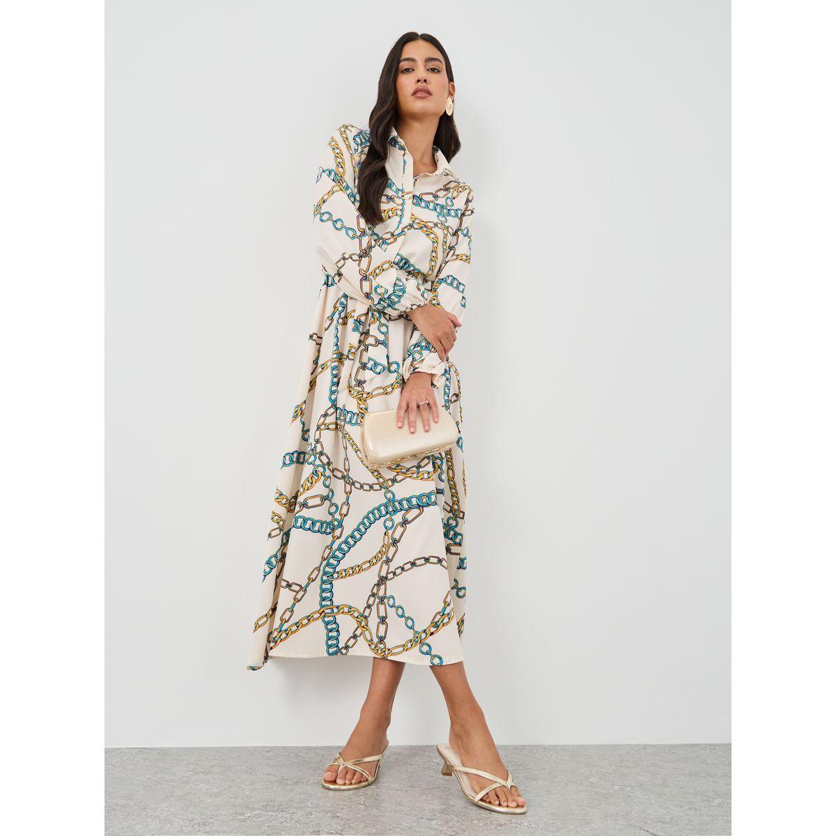 Styli Graphic Print Drawstring Waist Maxi Dress-women-clothing-dresses-image-1