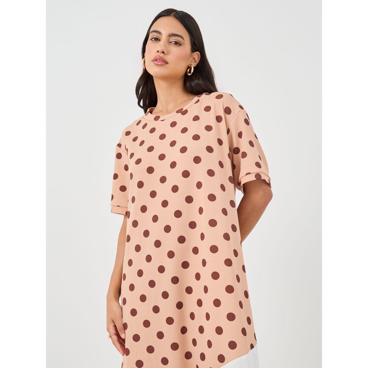 Styli Polka Dot Print Color Block Short Sleeve Maxi Dress-women-clothing-dresses-image-3