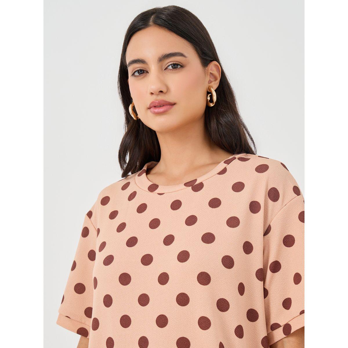 Styli Polka Dot Print Color Block Short Sleeve Maxi Dress-women-clothing-dresses-image-4