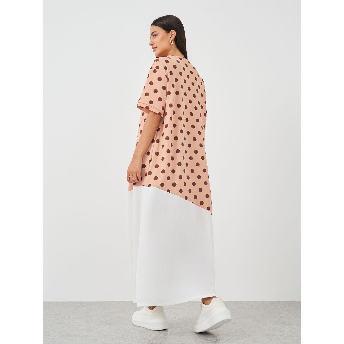 فستان طويل باكمام قصيرة ونمط كتل الألوان-women-clothing-dresses-image-5