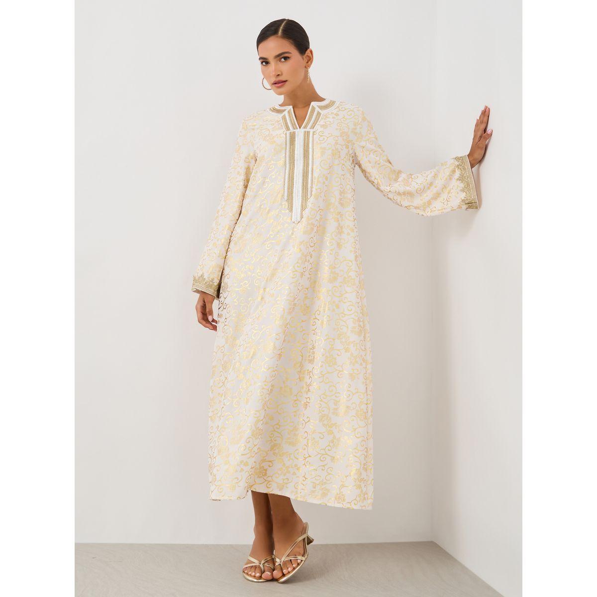 جلابية بطبعة زهور وتفاصيل مُطرّزة مع اكمام طويلة-women-arabicclothing-jalabiyas-image-1