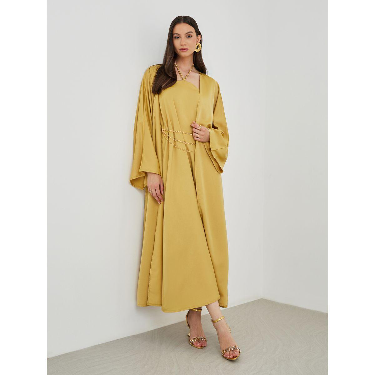 Keenly X Styli Solid Open Front Kimono with Maxi Dress Set-women-clothing-coordsets-image-1