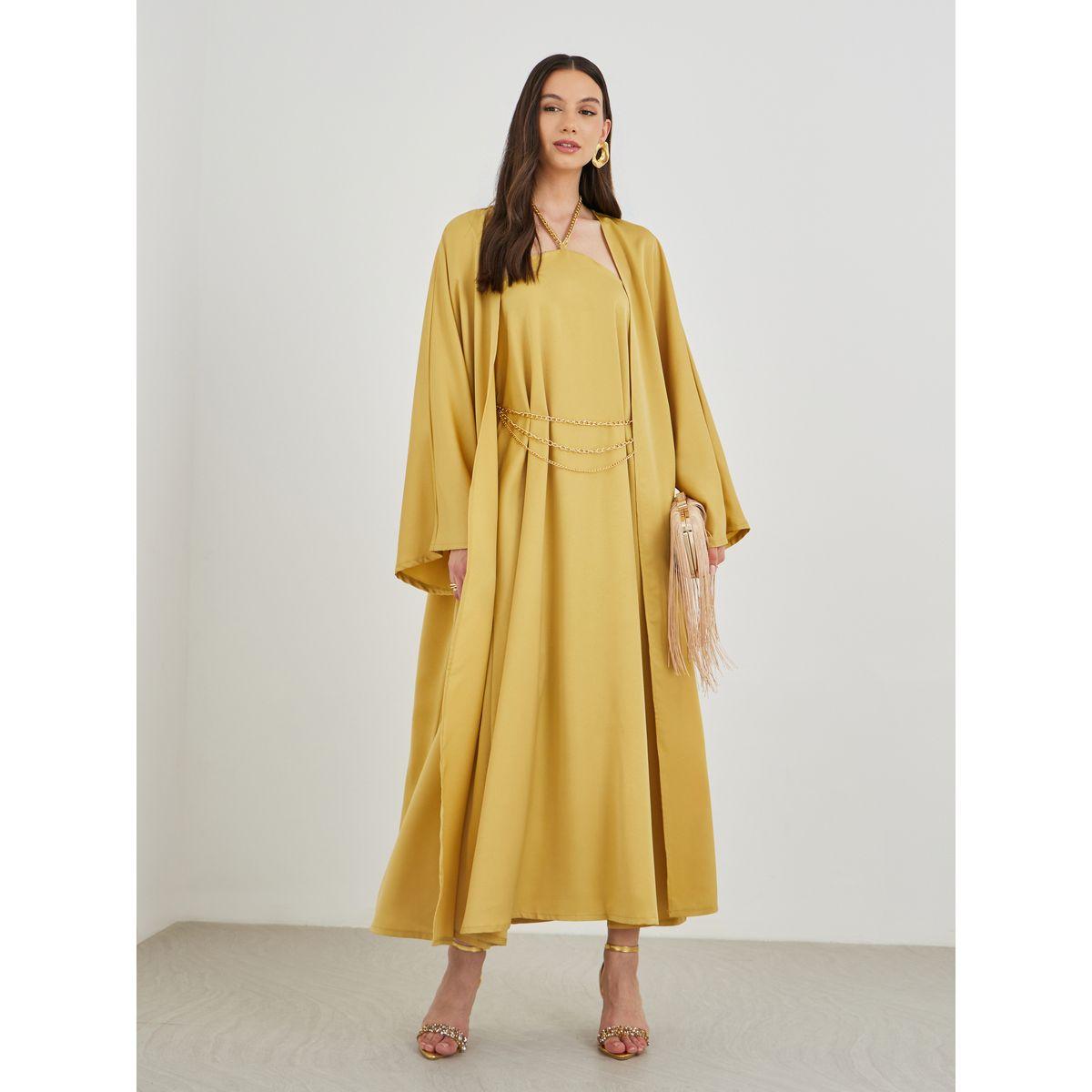 Keenly X Styli Solid Open Front Kimono with Maxi Dress Set-women-clothing-coordsets-image-2