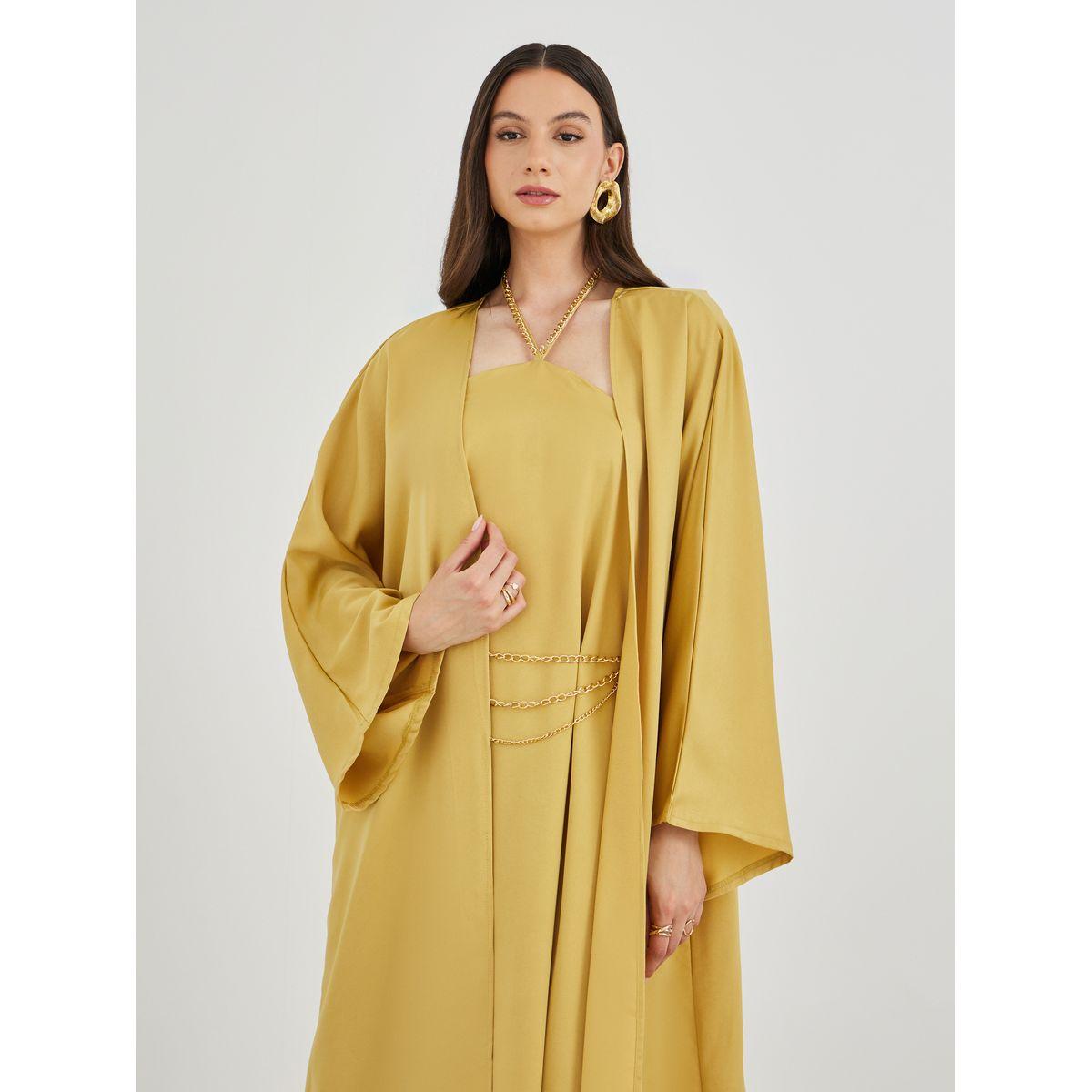 Keenly X Styli Solid Open Front Kimono with Maxi Dress Set-women-clothing-coordsets-image-3