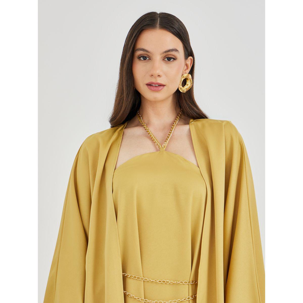 Keenly X Styli Solid Open Front Kimono with Maxi Dress Set-women-clothing-coordsets-image-4