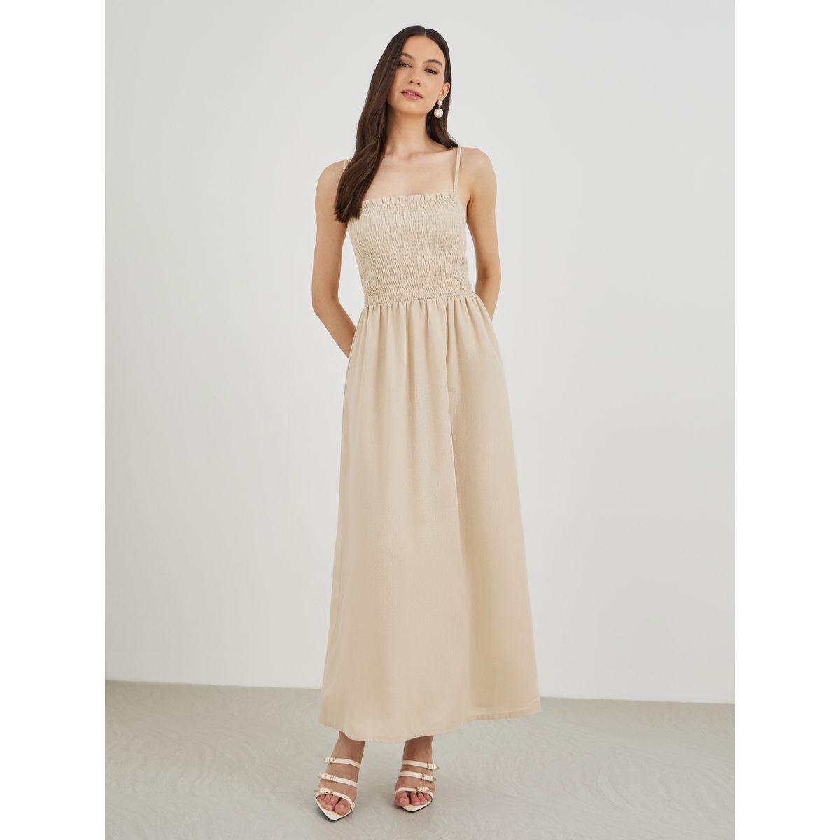 Keenly X Styli Solid Open Front Kimono with Smocking Detail Maxi Dress Set-women-clothing-coordsets-image-3
