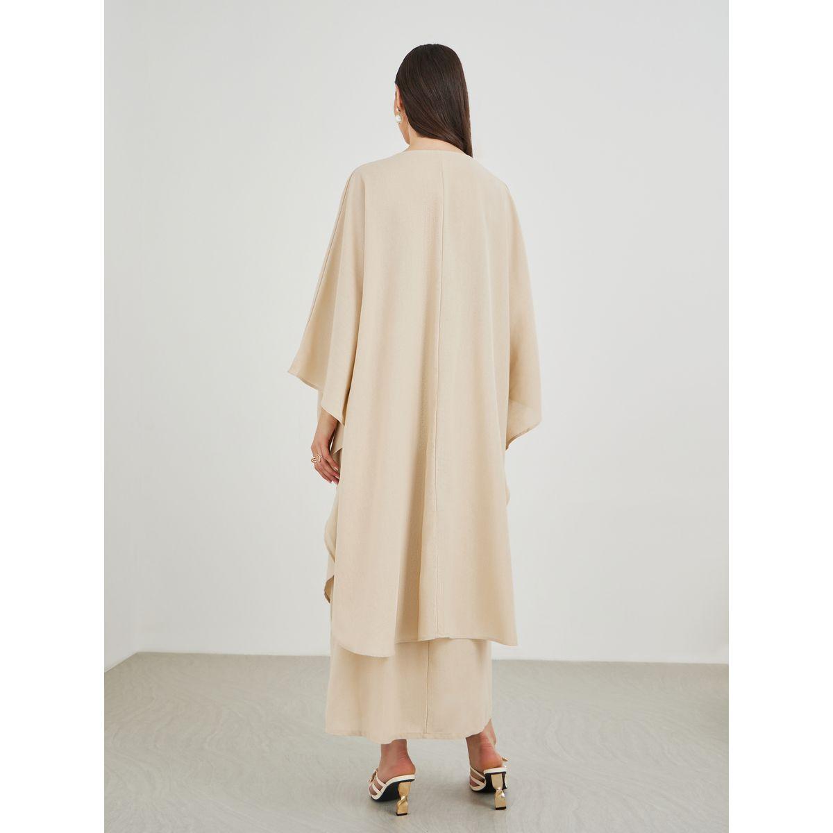 مجموعة من فستان طويل مع كيمونو سادة مفتوح-women-clothing-coordsets-image-6