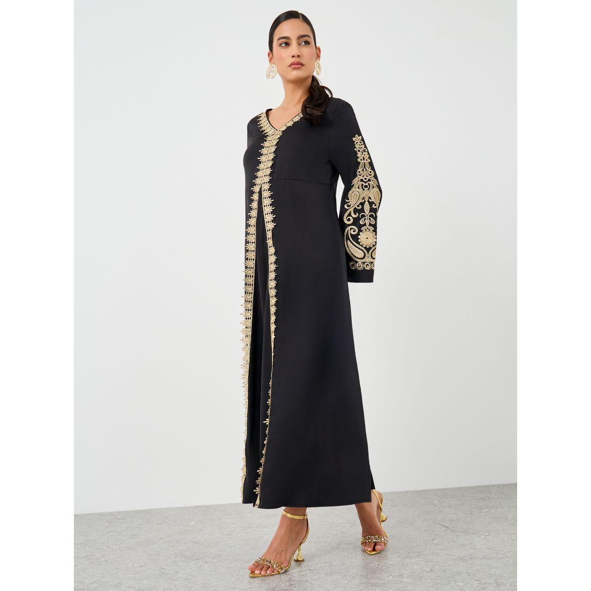 Styli Embroidered Lace Trim Long Sleeve Maxi Dress-women-clothing-dresses-image-2
