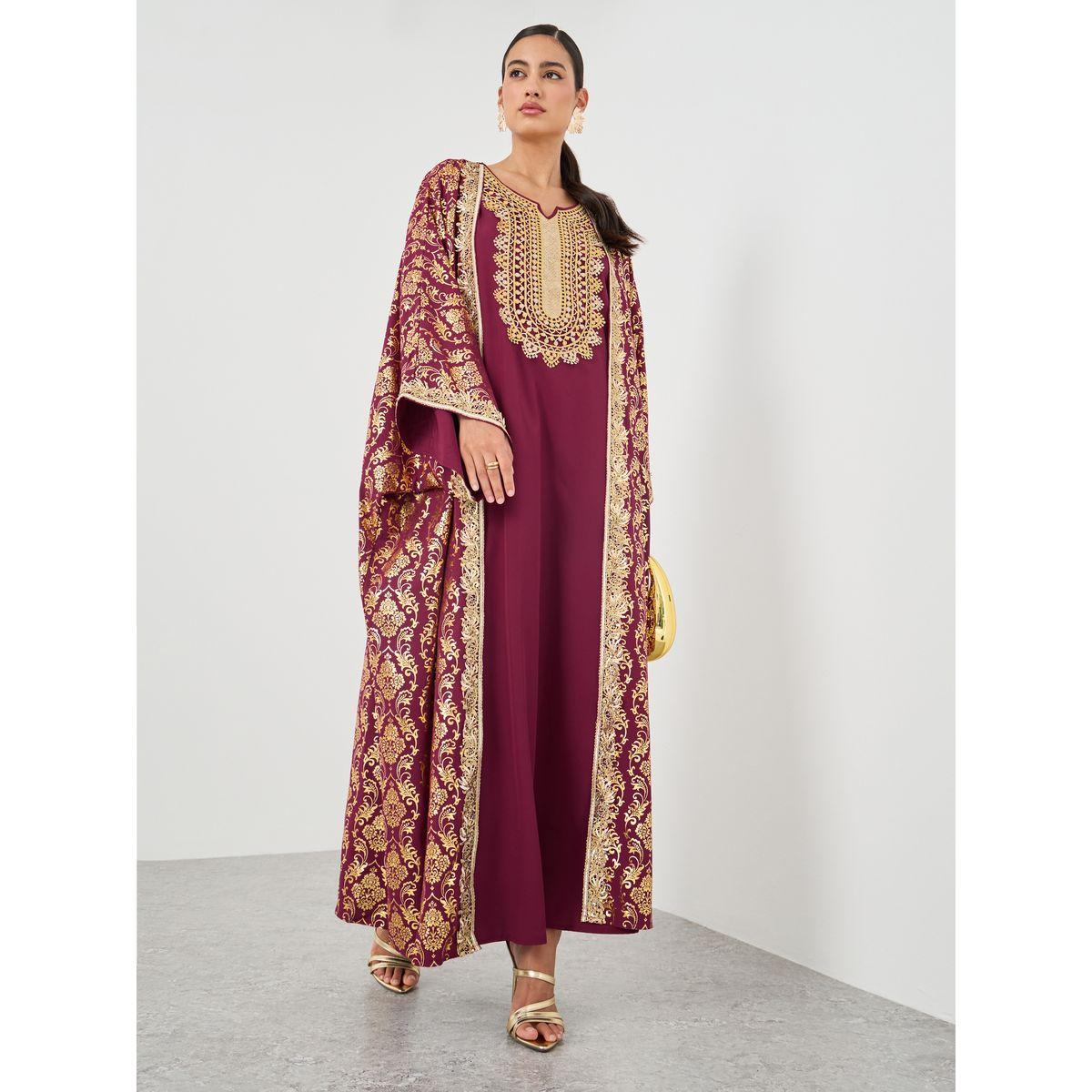 Styli Floral Print Open Front Abaya with Maxi Dress Set-women-clothing-coordsets-image-1