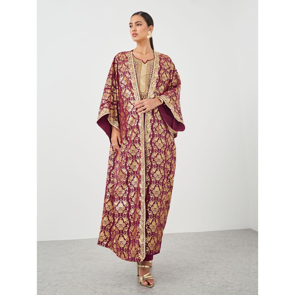 مجموعة من فستان طويل وكيمونو بطبعة زهور-women-clothing-coordsets-image-2