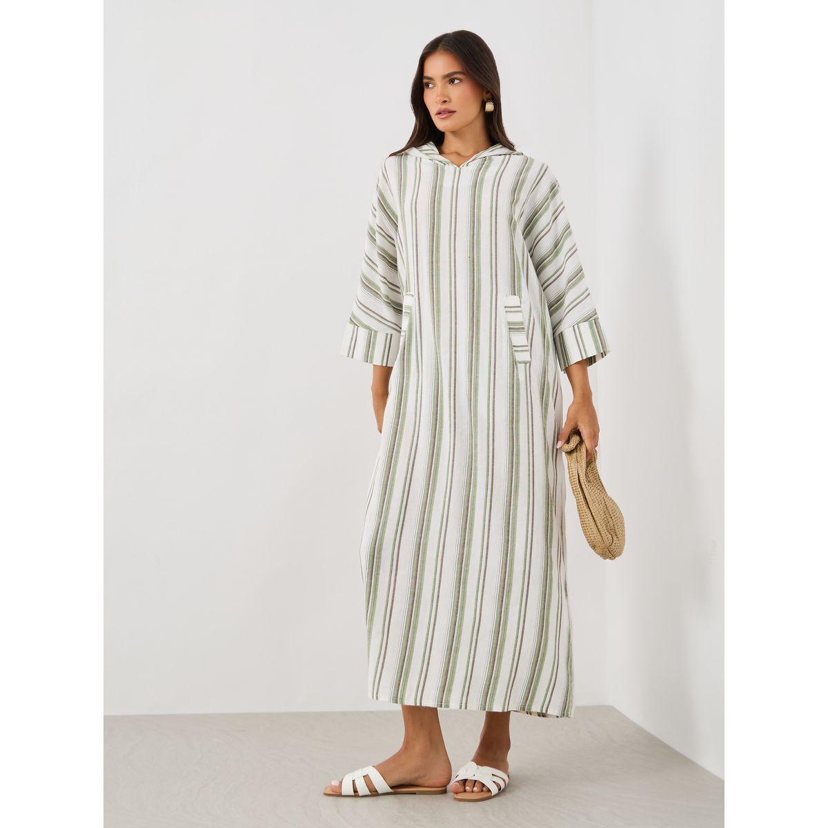 Styli Striped Hooded Pocket Detail Long Sleeve Jalabiya-women-arabicclothing-jalabiyas-image-2