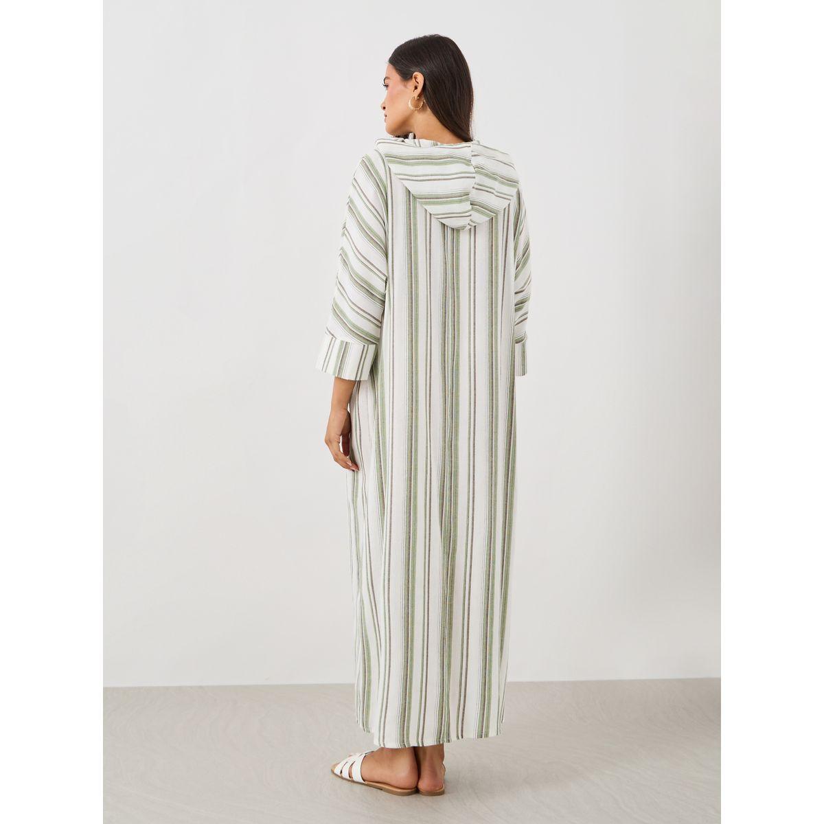 Styli Striped Hooded Pocket Detail Long Sleeve Jalabiya-women-arabicclothing-jalabiyas-image-6
