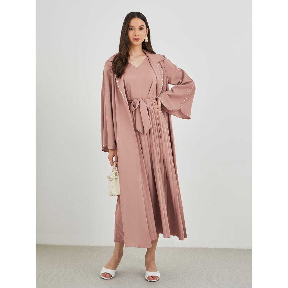 مجموعة من فستان بكسرات مع كيمونو بأكمام طويلة-women-clothing-coordsets-image-2