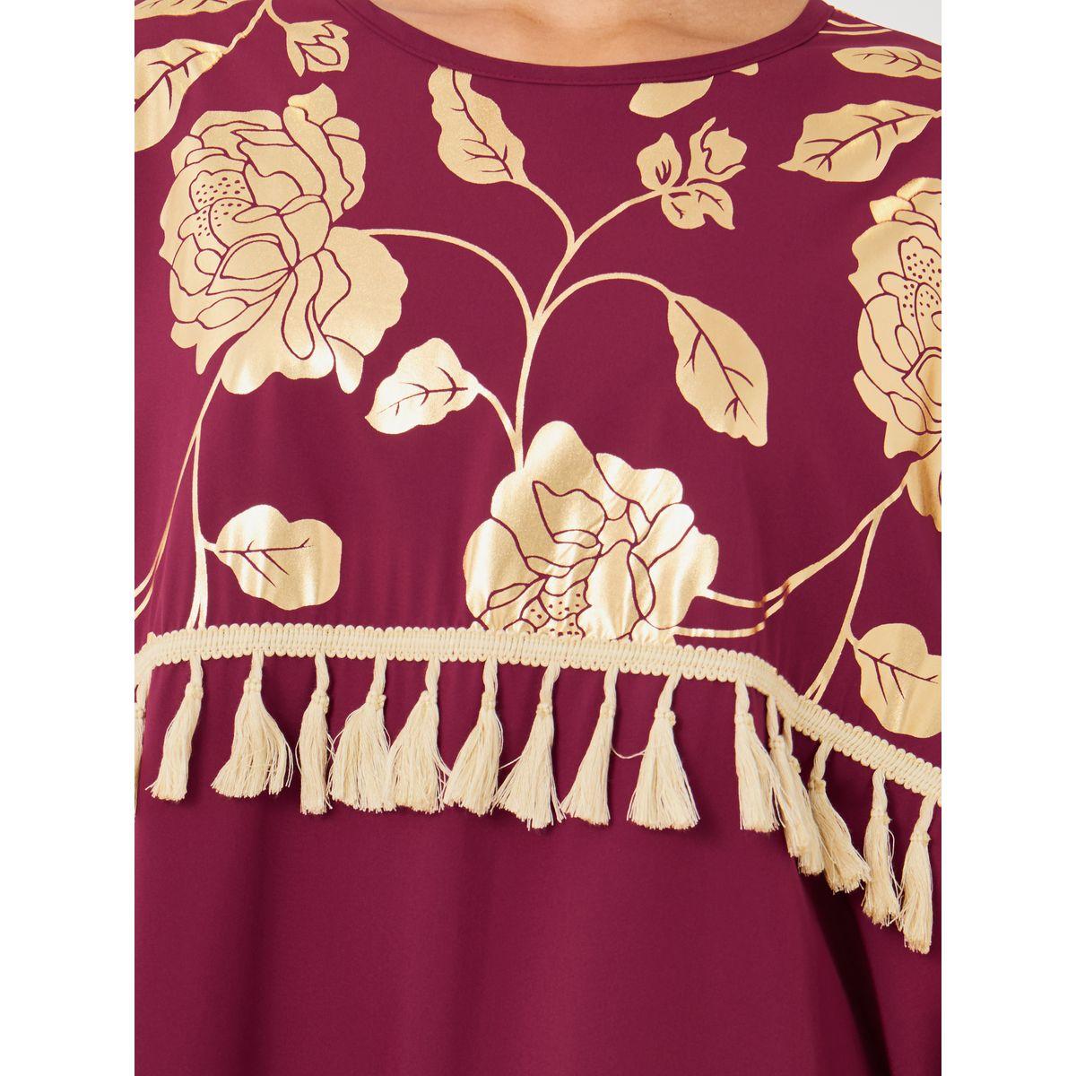 قفطان طويل بطبعة زهور وشراشيب-women-arabicclothing-kaftan-image-5