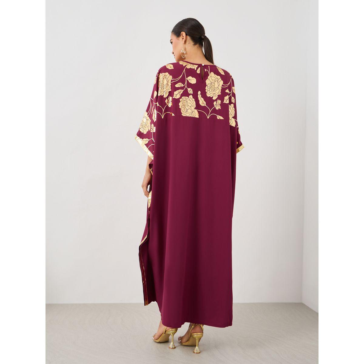قفطان طويل بطبعة زهور وشراشيب-women-arabicclothing-kaftan-image-6