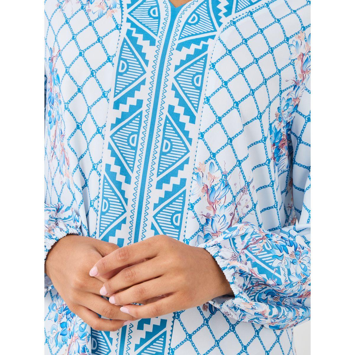 جلابية طويلة بطبعة مربعات وأكمام طويلة-women-arabicclothing-jalabiyas-image-4