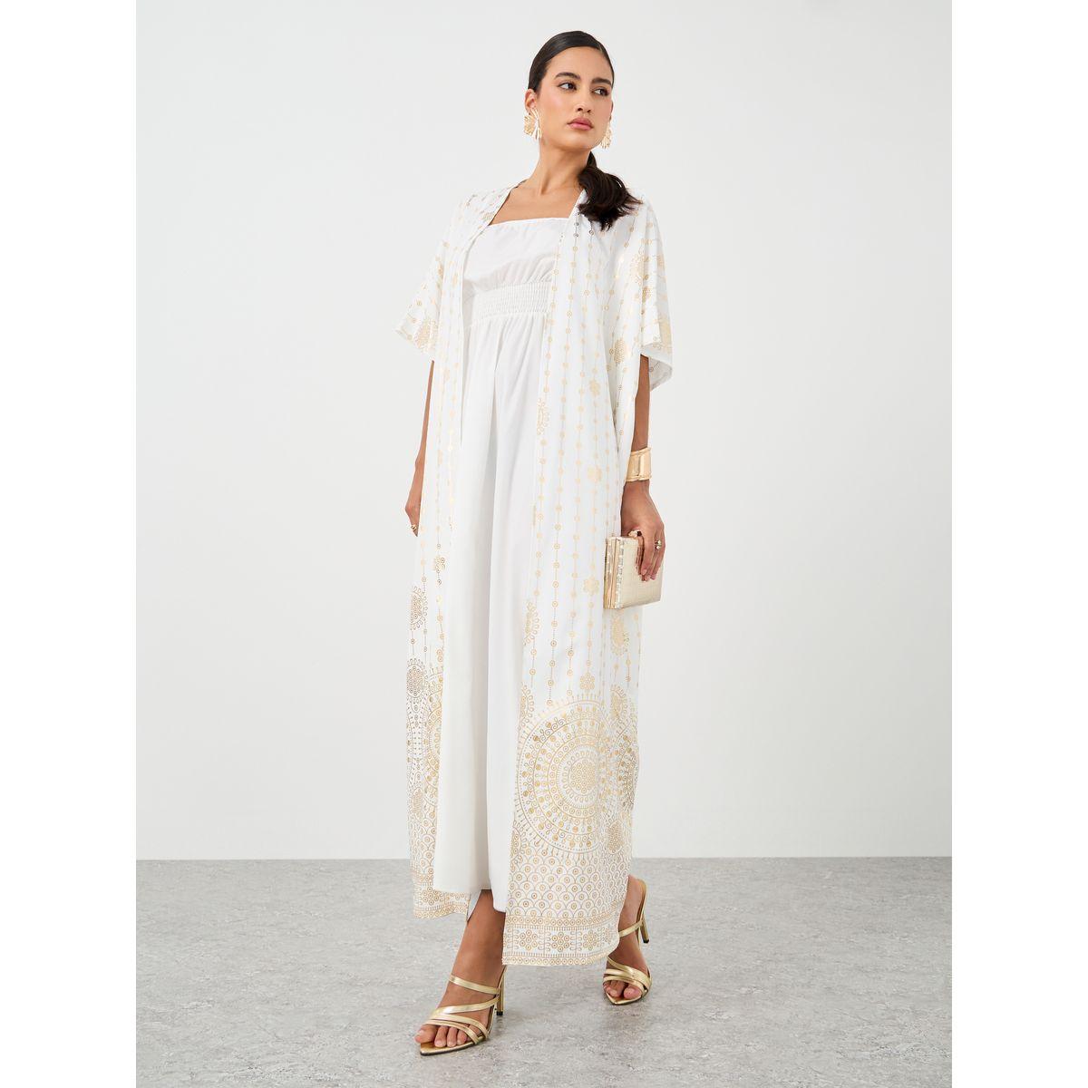 Styli Floral Print Open Front Kimono with Midi Dress Set-women-clothing-coordsets-image-1