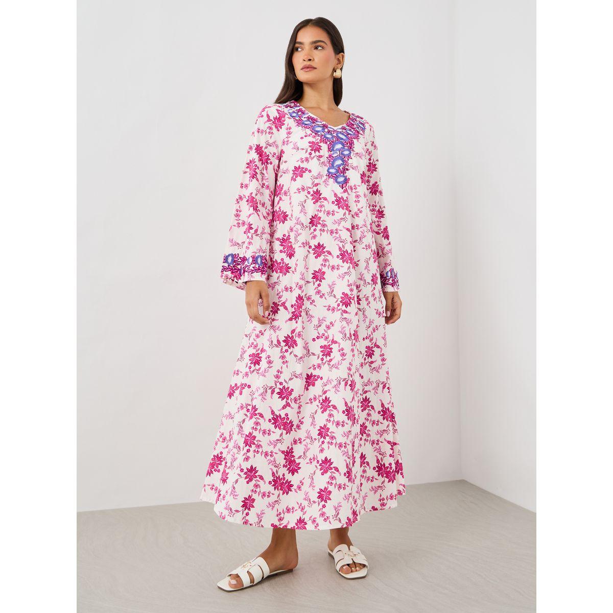 Styli Floral Print Embroidered Long Sleeve Jalabiya-women-arabicclothing-jalabiyas-image-1