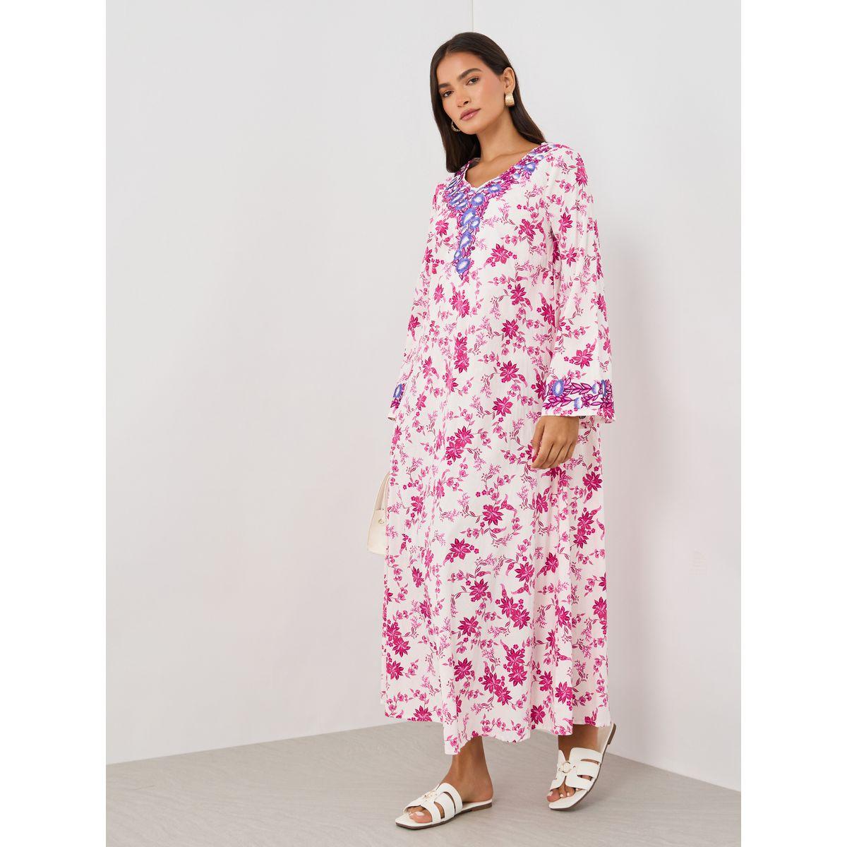 Styli Floral Print Embroidered Long Sleeve Jalabiya-women-arabicclothing-jalabiyas-image-2