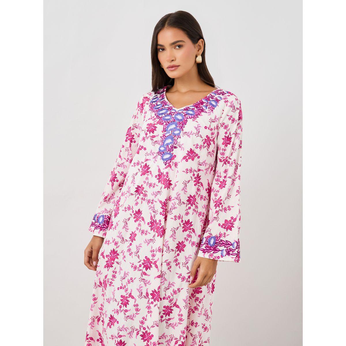 Styli Floral Print Embroidered Long Sleeve Jalabiya-women-arabicclothing-jalabiyas-image-3