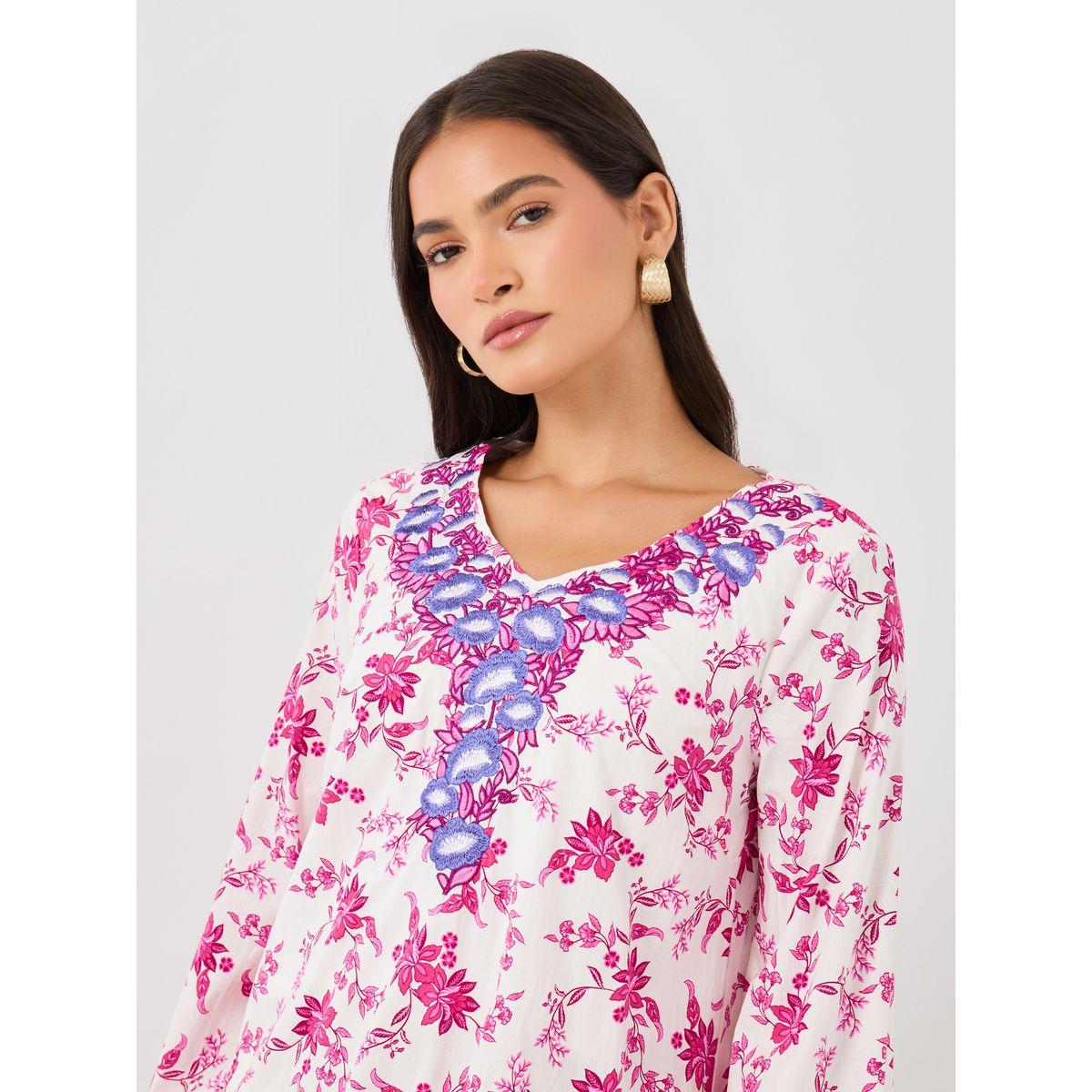 Styli Floral Print Embroidered Long Sleeve Jalabiya-women-arabicclothing-jalabiyas-image-4