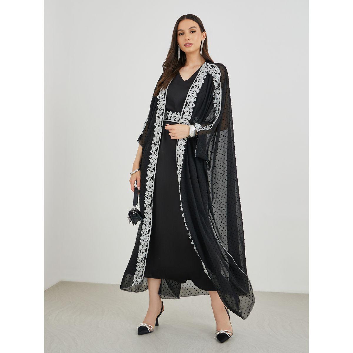 مجموعة من فستان طويل مع كيمونو مفتوح بدانتيل-women-clothing-coordsets-image-1