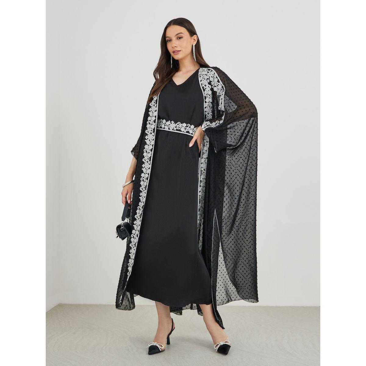 مجموعة من فستان طويل مع كيمونو مفتوح بدانتيل-women-clothing-coordsets-image-2