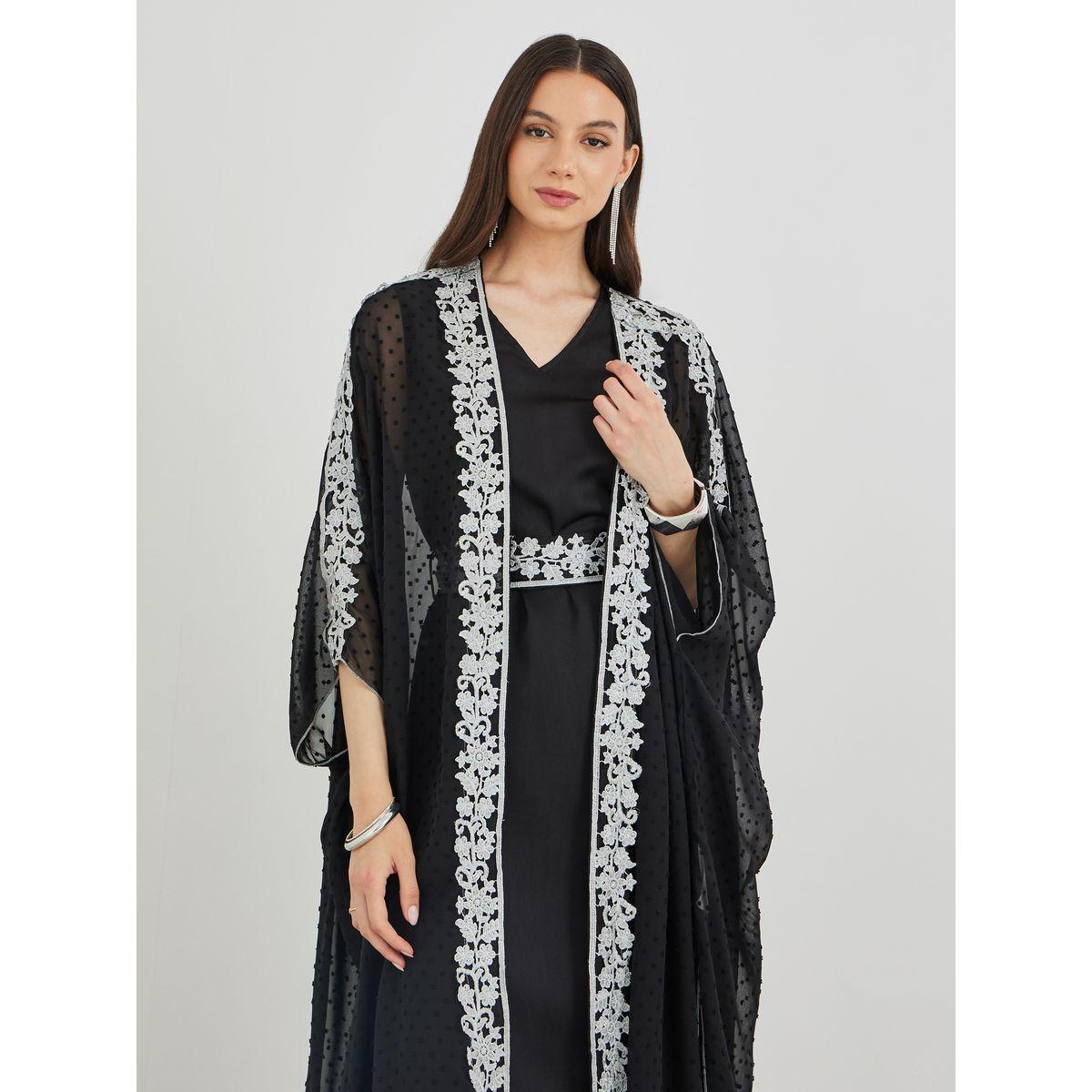 مجموعة من فستان طويل مع كيمونو مفتوح بدانتيل-women-clothing-coordsets-image-3