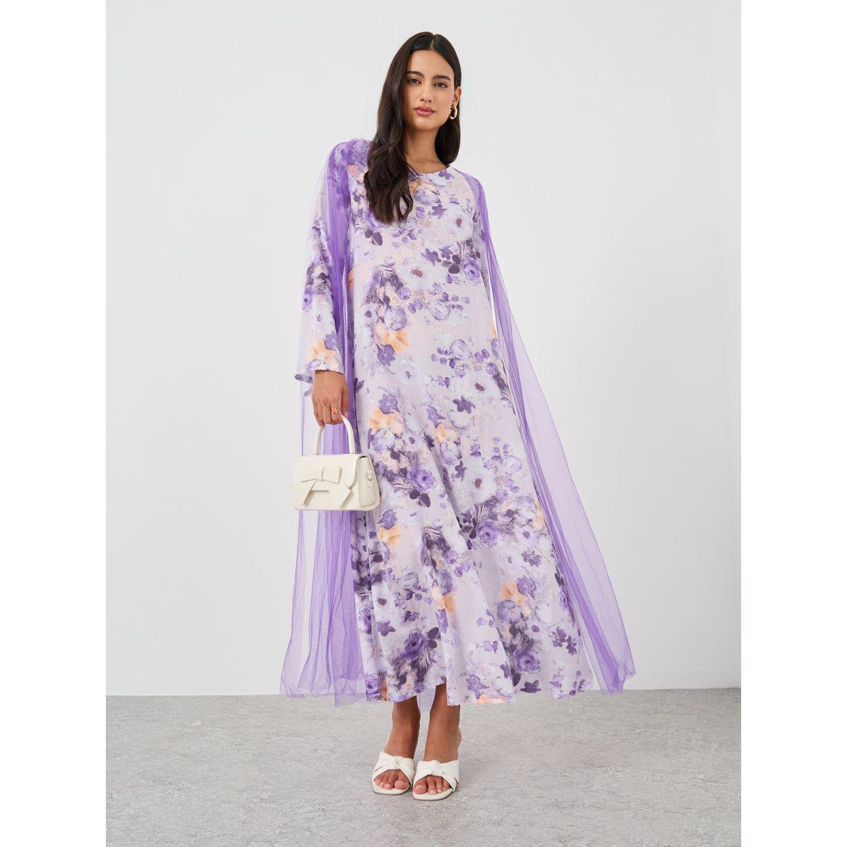 Styli Floral Print Mesh Insert A-Line Maxi Dress-women-clothing-dresses-image-1