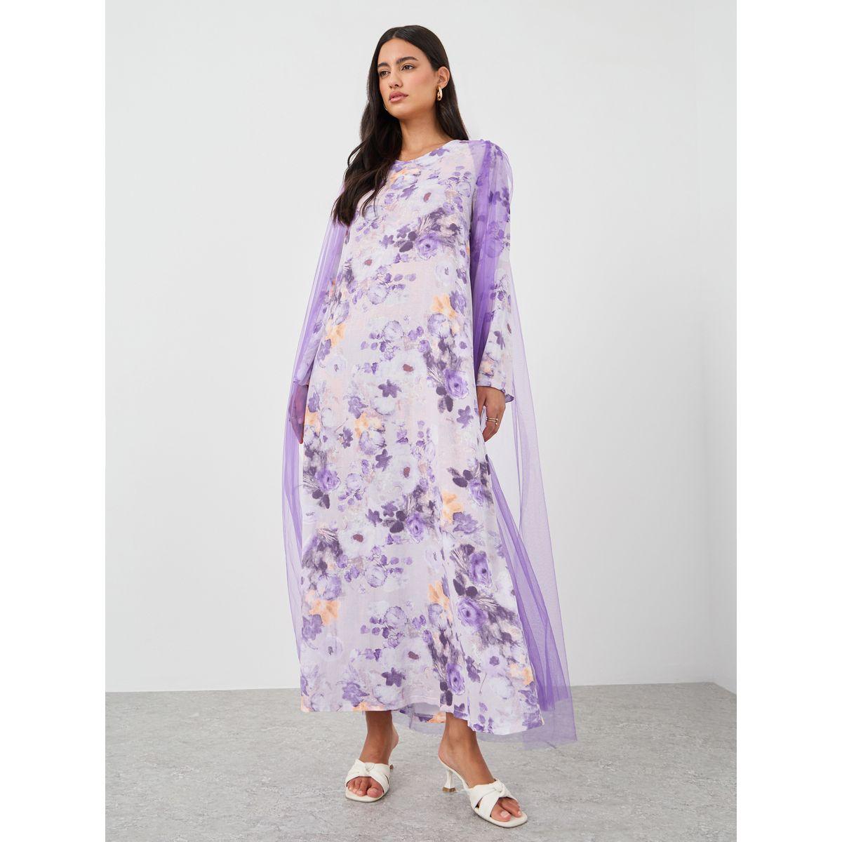 Styli Floral Print Mesh Insert A-Line Maxi Dress-women-clothing-dresses-image-2