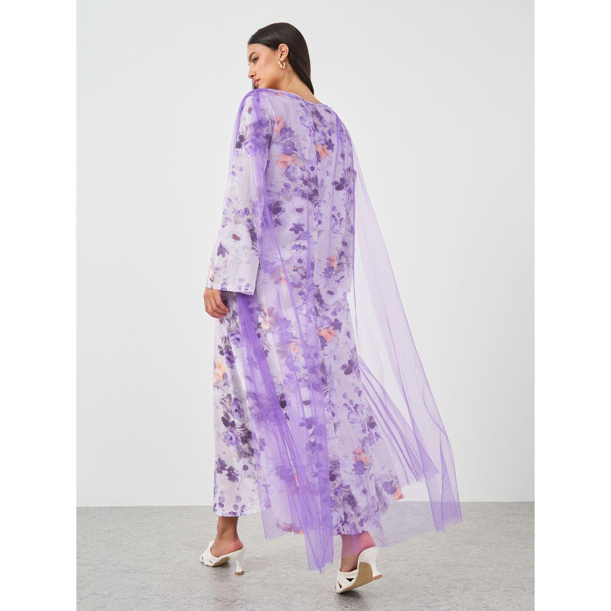 Styli Floral Print Mesh Insert A-Line Maxi Dress-women-clothing-dresses-image-5