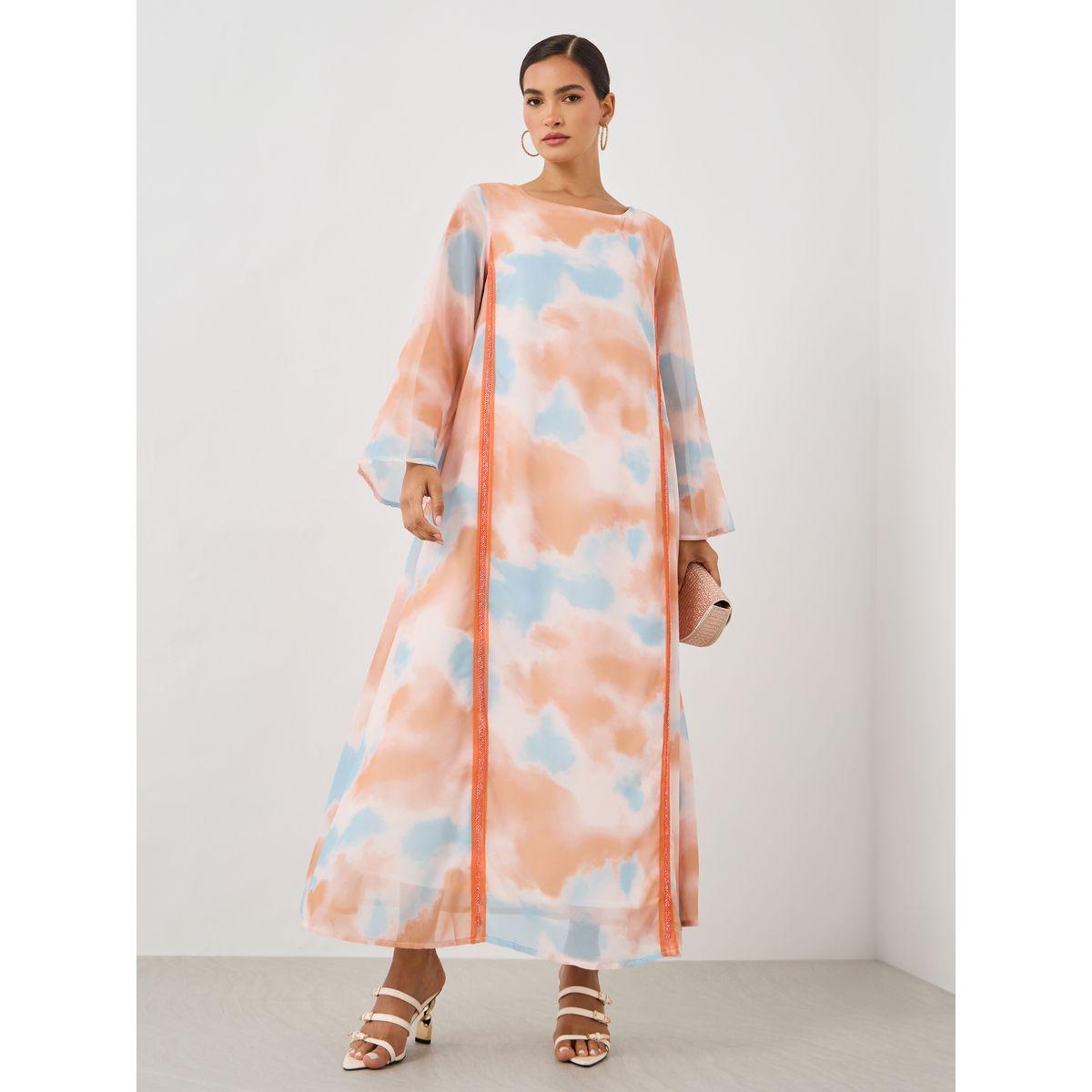 Styli Printed Long Sleeve A-Line Jalabiya-women-arabicclothing-jalabiyas-image-1