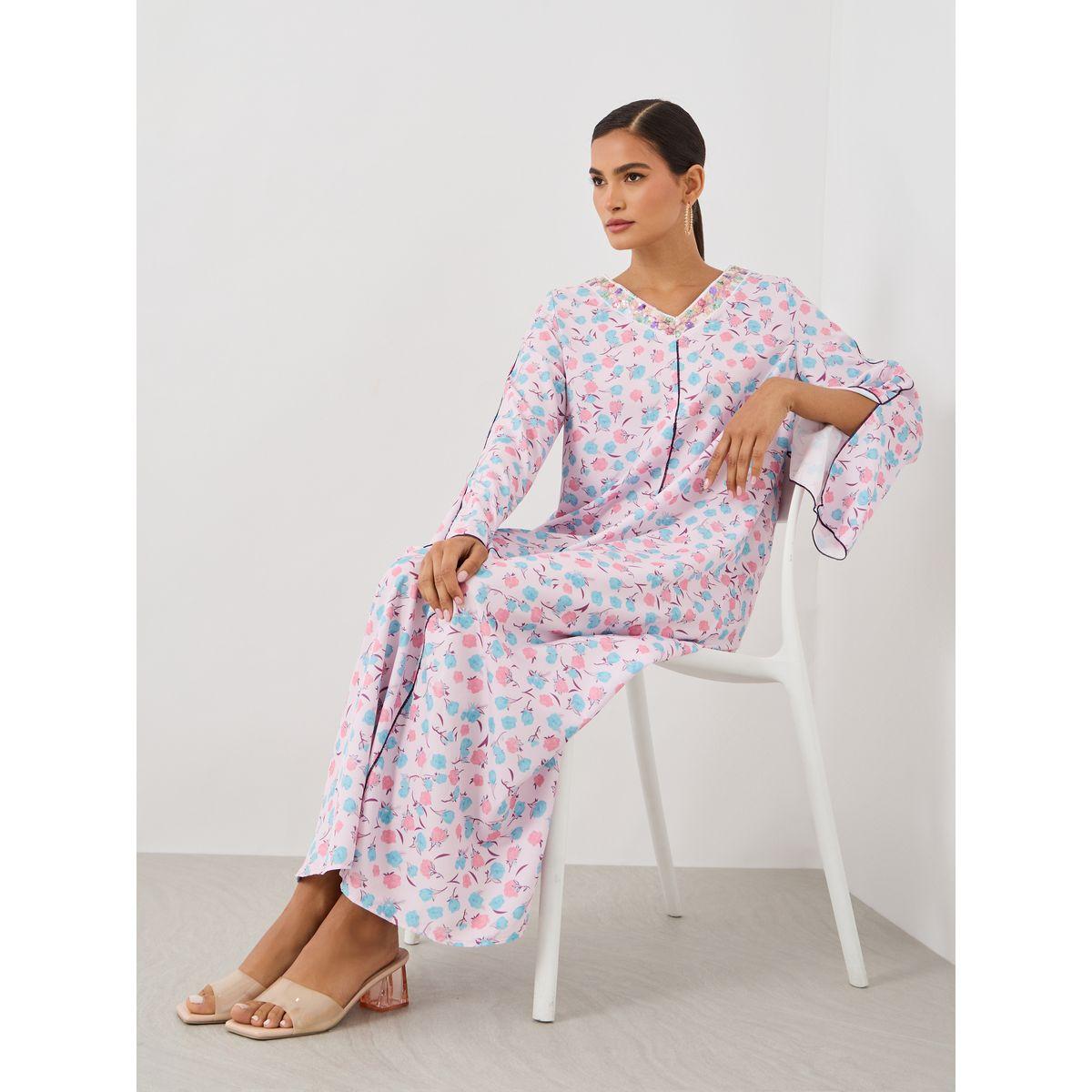 جلابية طويلة مطبعة بالكامل مع أكمام بشق-women-arabicclothing-jalabiyas-image-1
