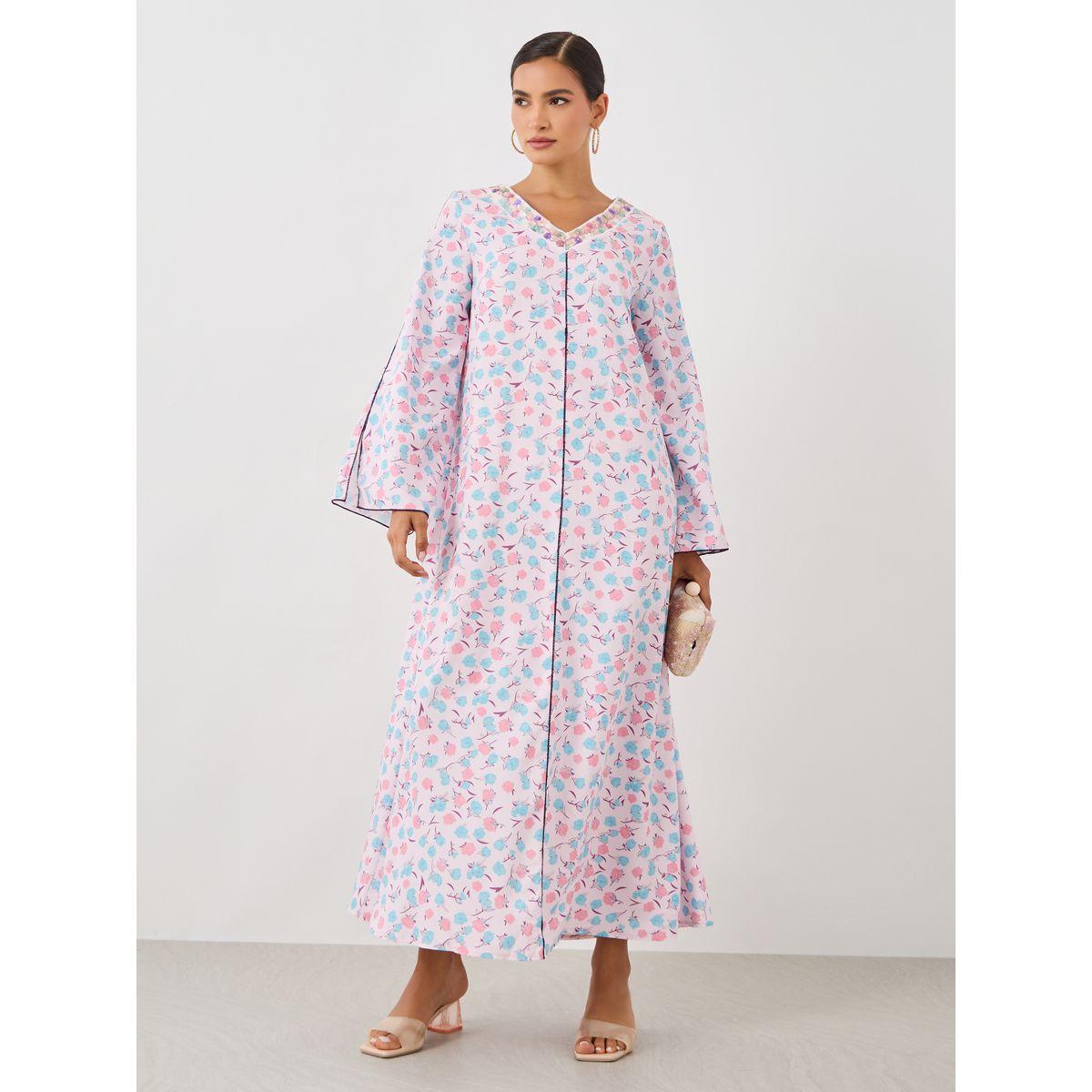 جلابية طويلة مطبعة بالكامل مع أكمام بشق-women-arabicclothing-jalabiyas-image-2