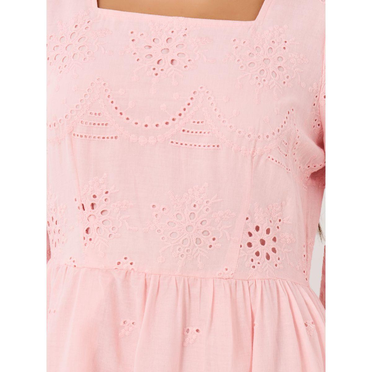 Styli Solid Embroidered Short Sleeve Midi Dress-women-clothing-dresses-image-5