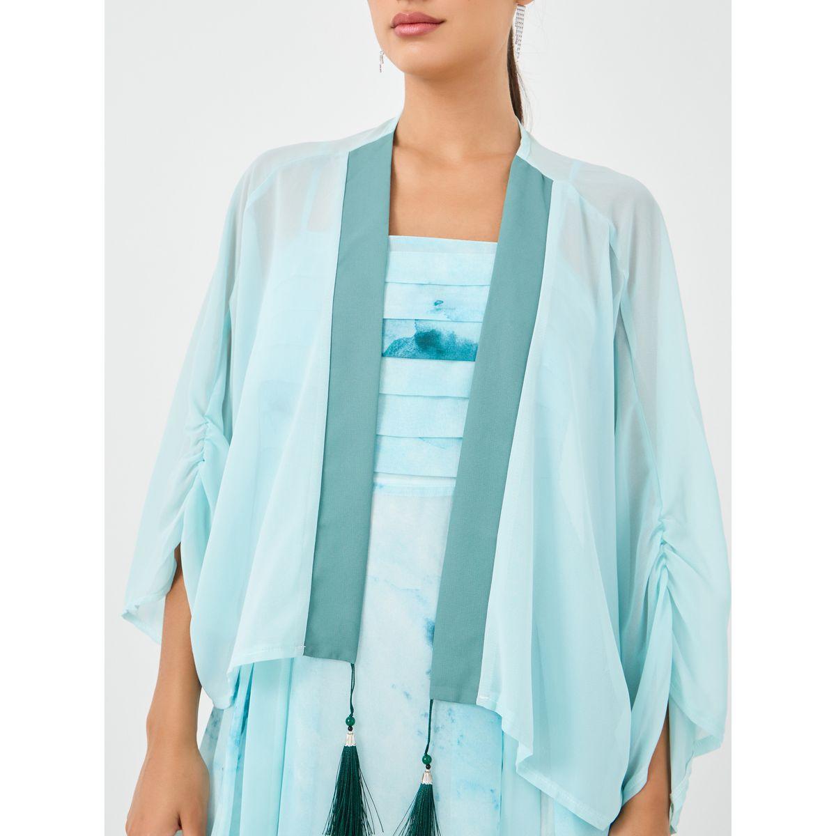 Styli Dye Print Open Front Tassel Detail Kimono with Midi Dress Set-women-clothing-coordsets-image-3