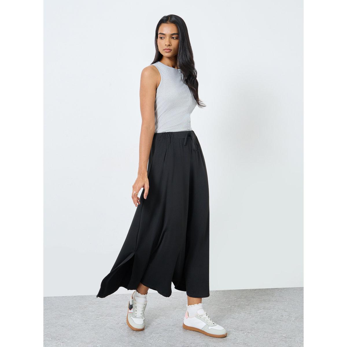 Styli Solid A-Line Maxi Skirt with Side Slit-women-clothing-bottoms-skirts-image-1