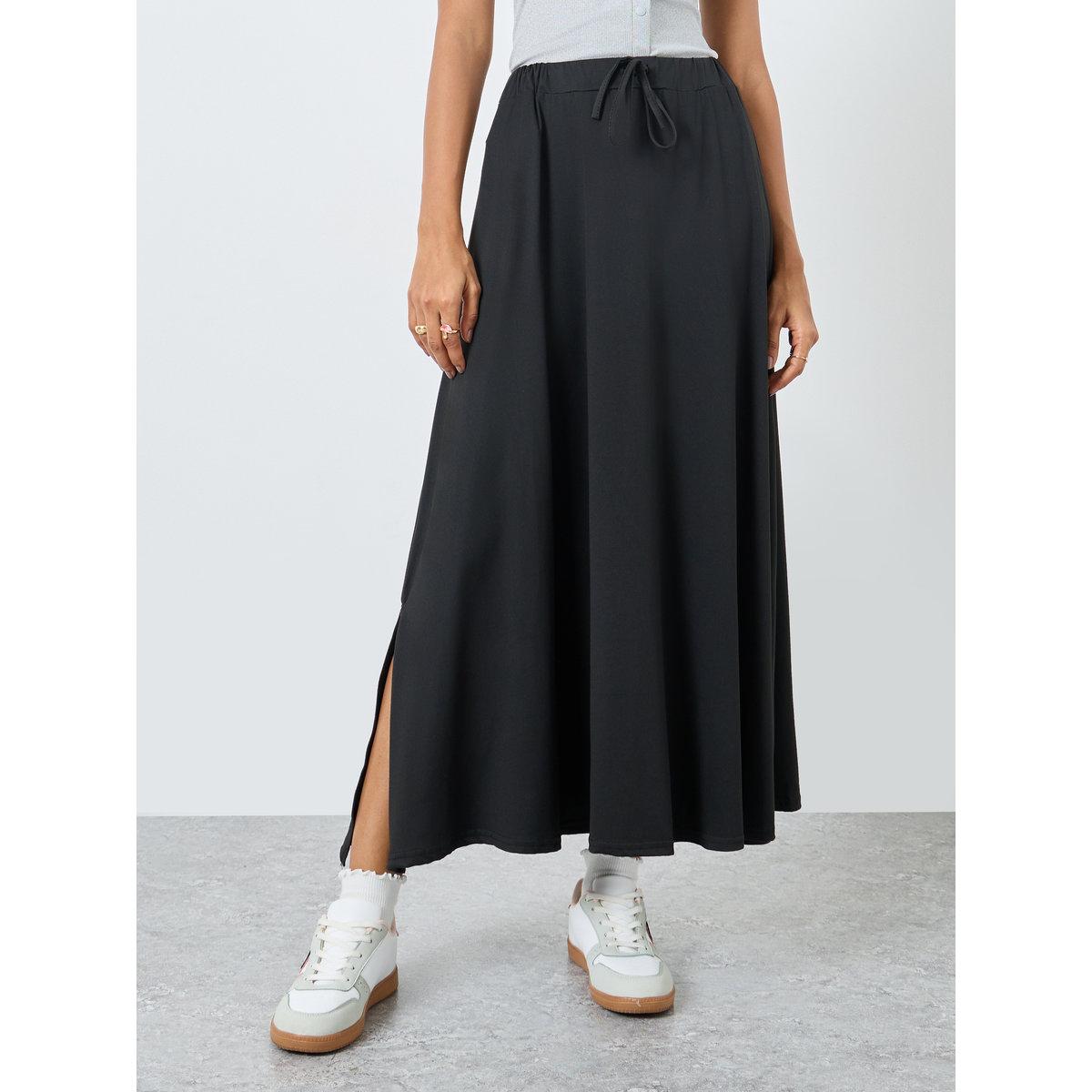 Styli Solid A-Line Maxi Skirt with Side Slit-women-clothing-bottoms-skirts-image-2