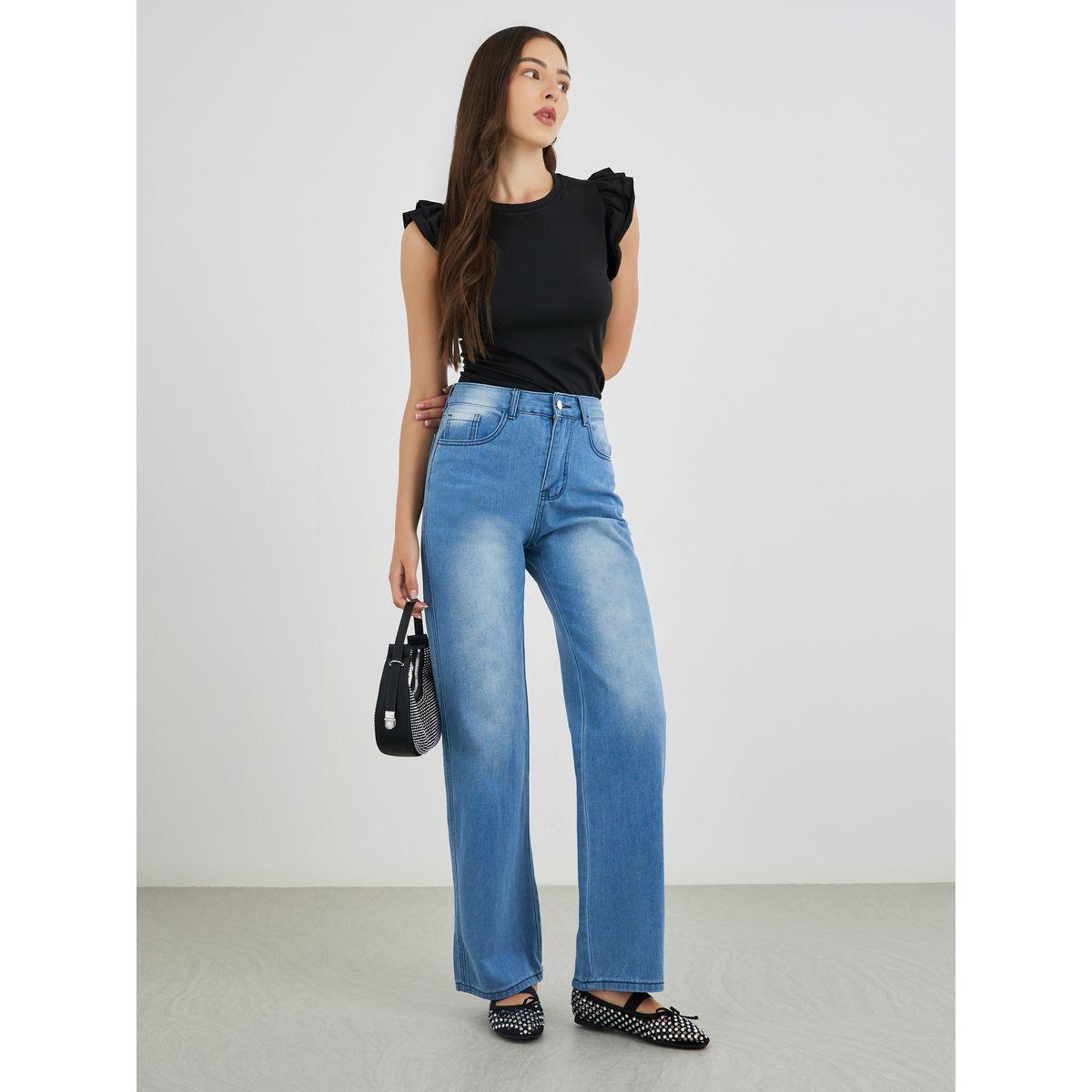 بنطال جينز بقصة واسعة وخصر متوسط-women-clothing-bottoms-jeans-image-1