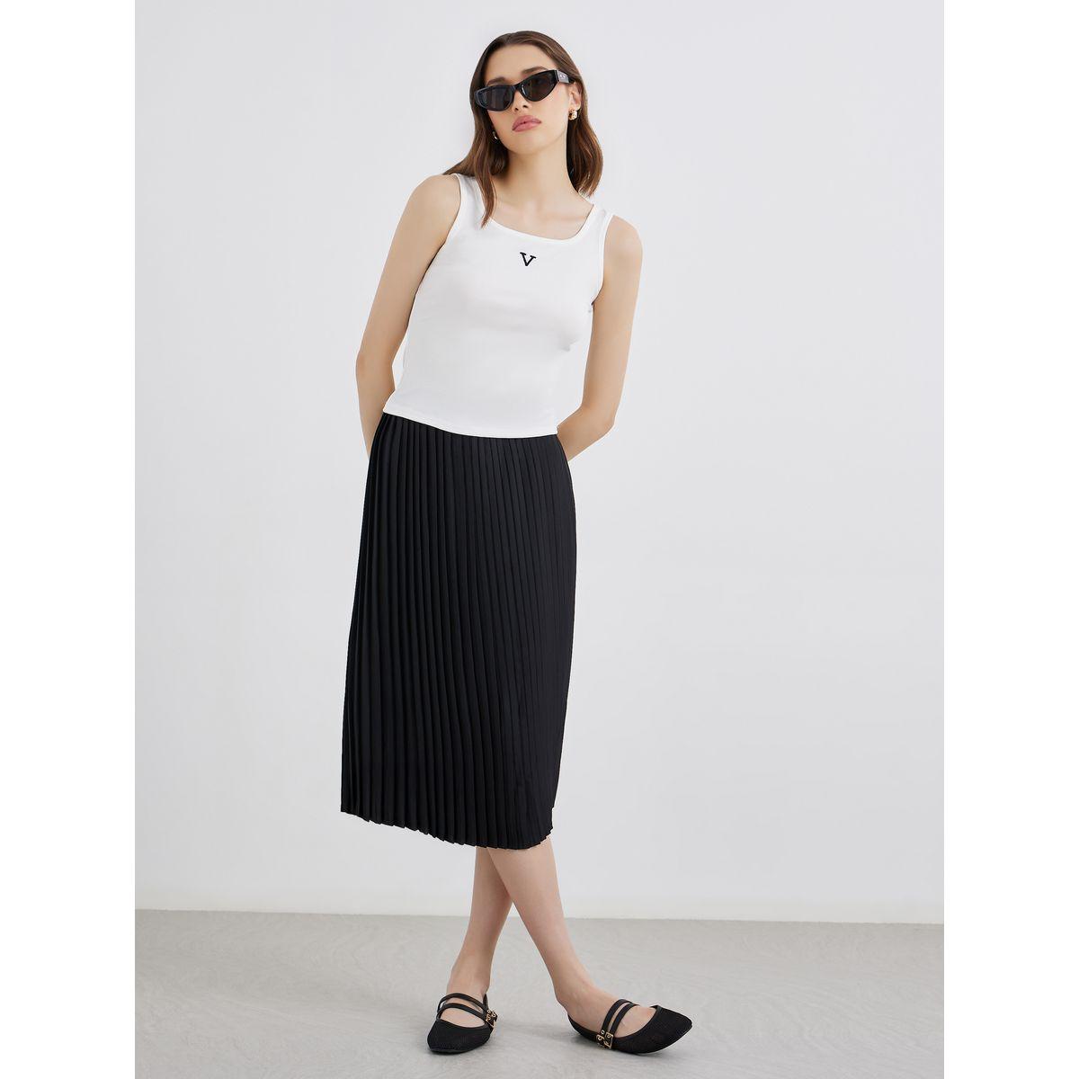 Styli Solid Pleated Midi Skirt-women-clothing-bottoms-skirts-image-1
