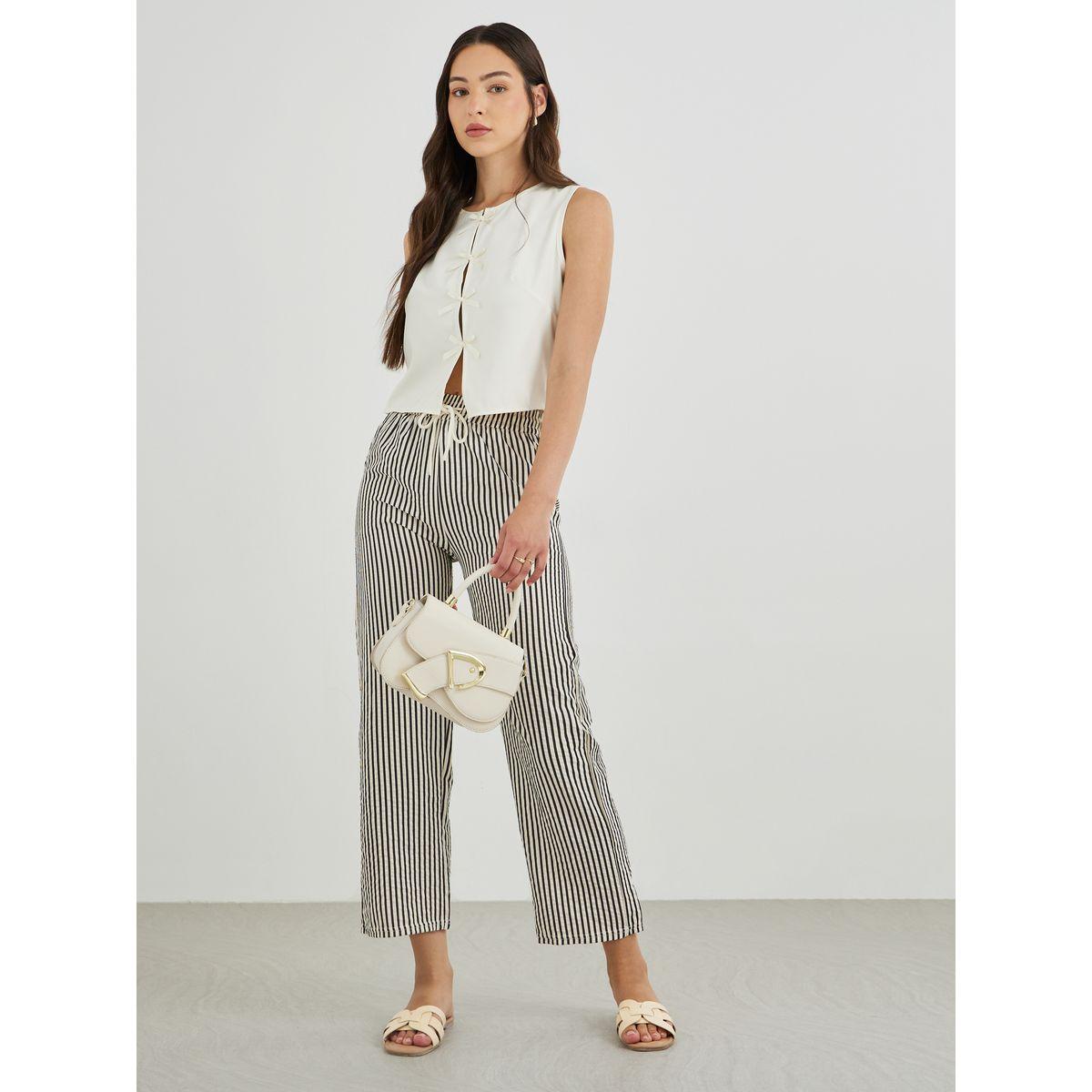 Styli Striped Drawstring Waist Loose Fit Pants-women-clothing-bottoms-trousers-image-1