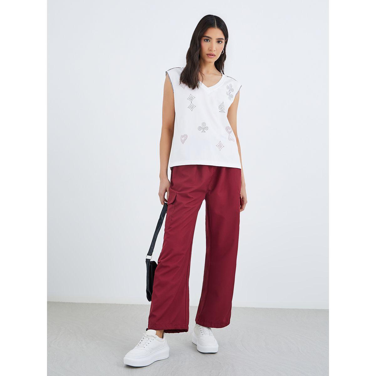 Styli Solid Drawstring Waist Cargo Pants-women-clothing-bottoms-trousers-image-1